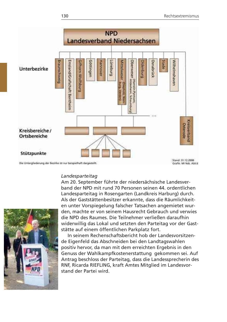Seite 130 des Verfassungsschutzbericht 2008 Niedersachsen