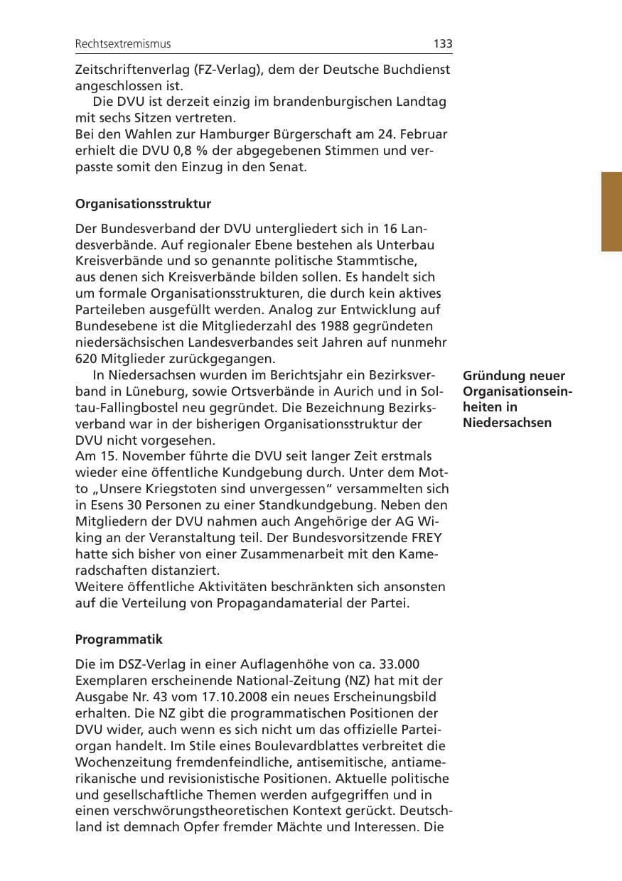 Seite 133 des Verfassungsschutzbericht 2008 Niedersachsen