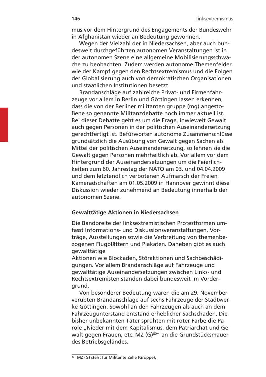 Seite 146 des Verfassungsschutzbericht 2008 Niedersachsen