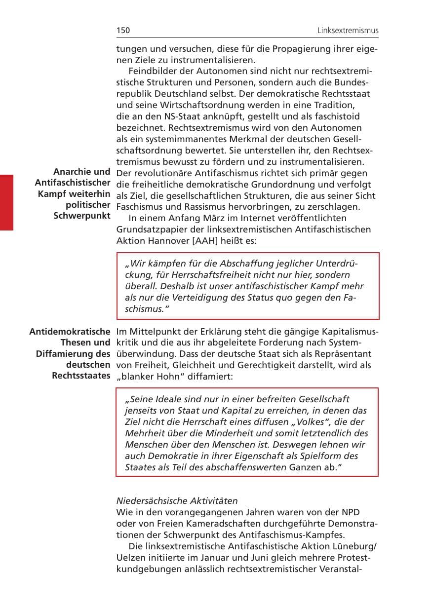 Seite 150 des Verfassungsschutzbericht 2008 Niedersachsen