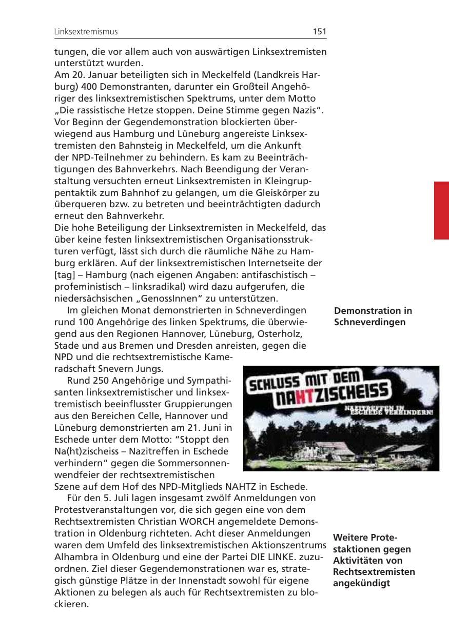 Seite 151 des Verfassungsschutzbericht 2008 Niedersachsen