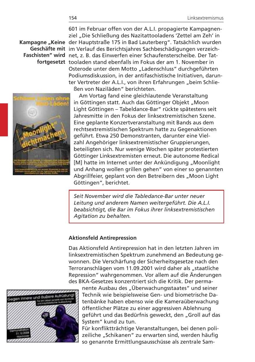 Seite 154 des Verfassungsschutzbericht 2008 Niedersachsen