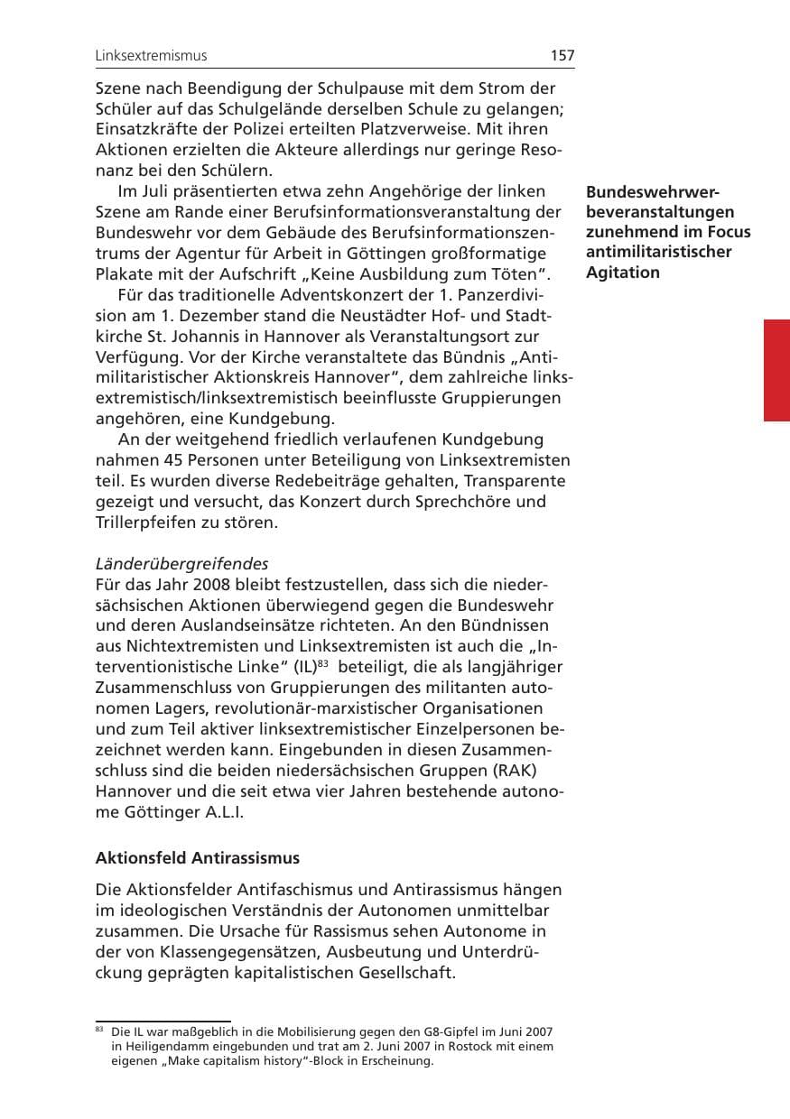 Seite 157 des Verfassungsschutzbericht 2008 Niedersachsen