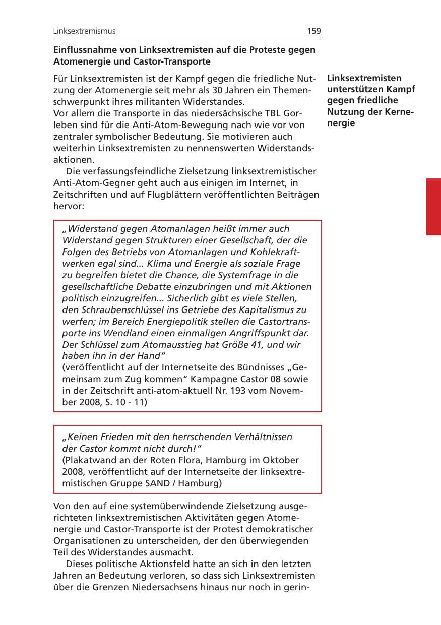 Seite 159 des Verfassungsschutzbericht 2008 Niedersachsen