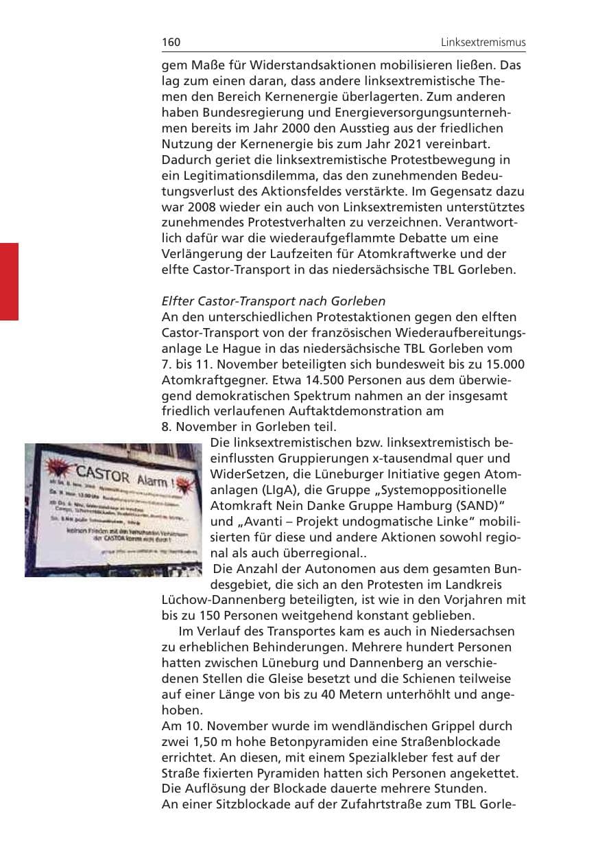 Seite 160 des Verfassungsschutzbericht 2008 Niedersachsen