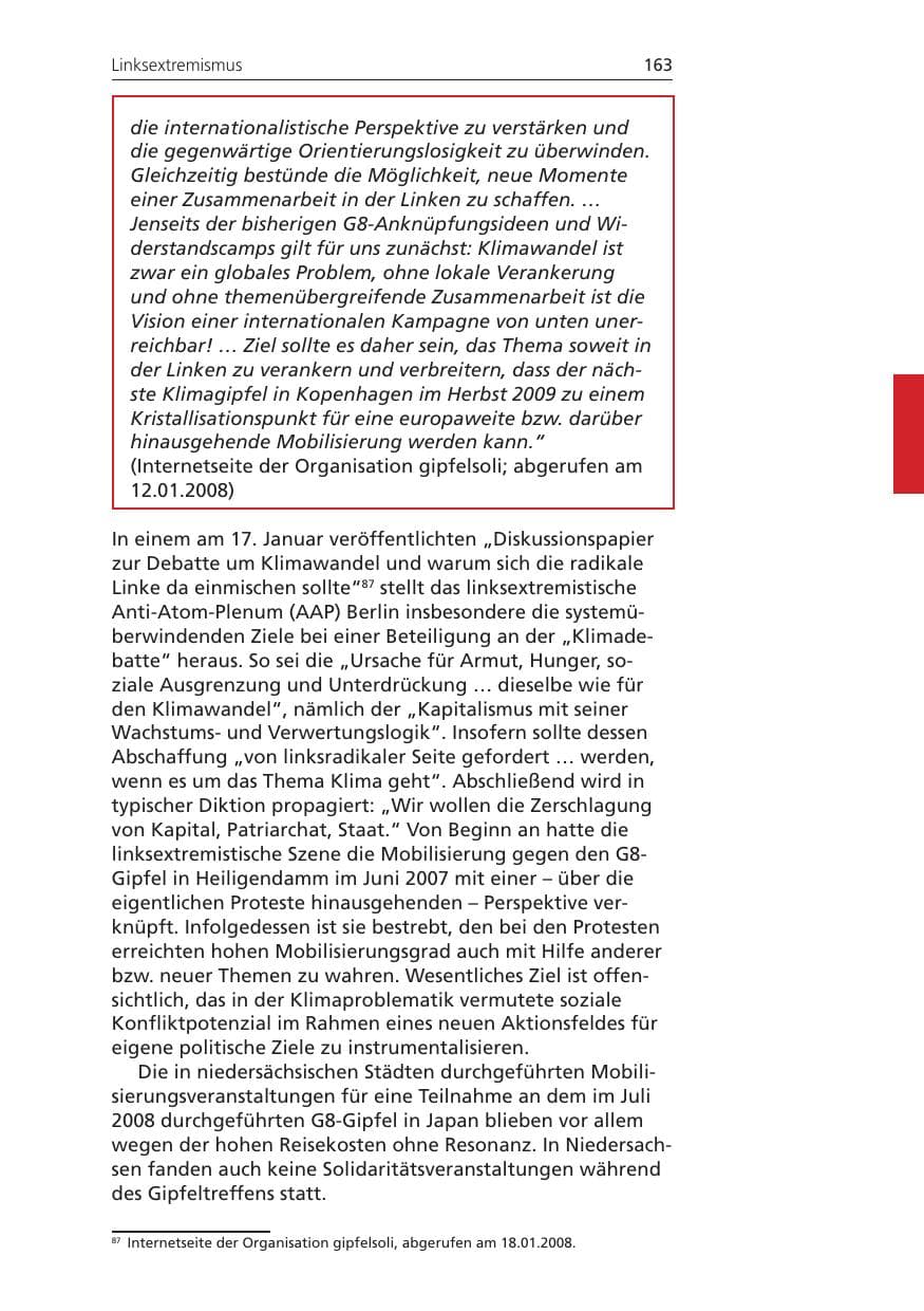 Seite 163 des Verfassungsschutzbericht 2008 Niedersachsen