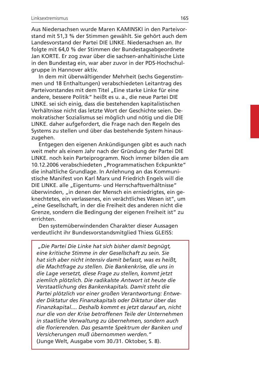 Seite 165 des Verfassungsschutzbericht 2008 Niedersachsen