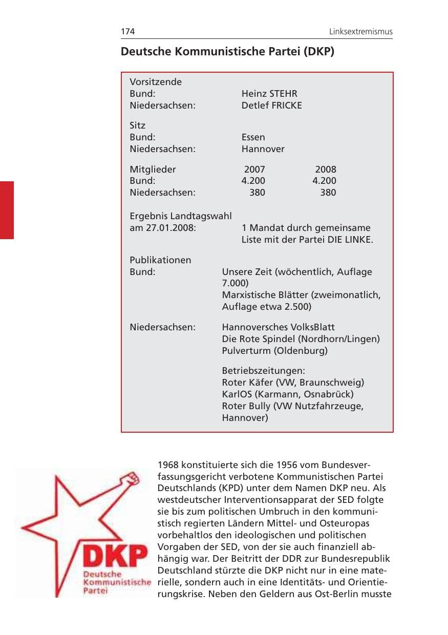 Seite 174 des Verfassungsschutzbericht 2008 Niedersachsen