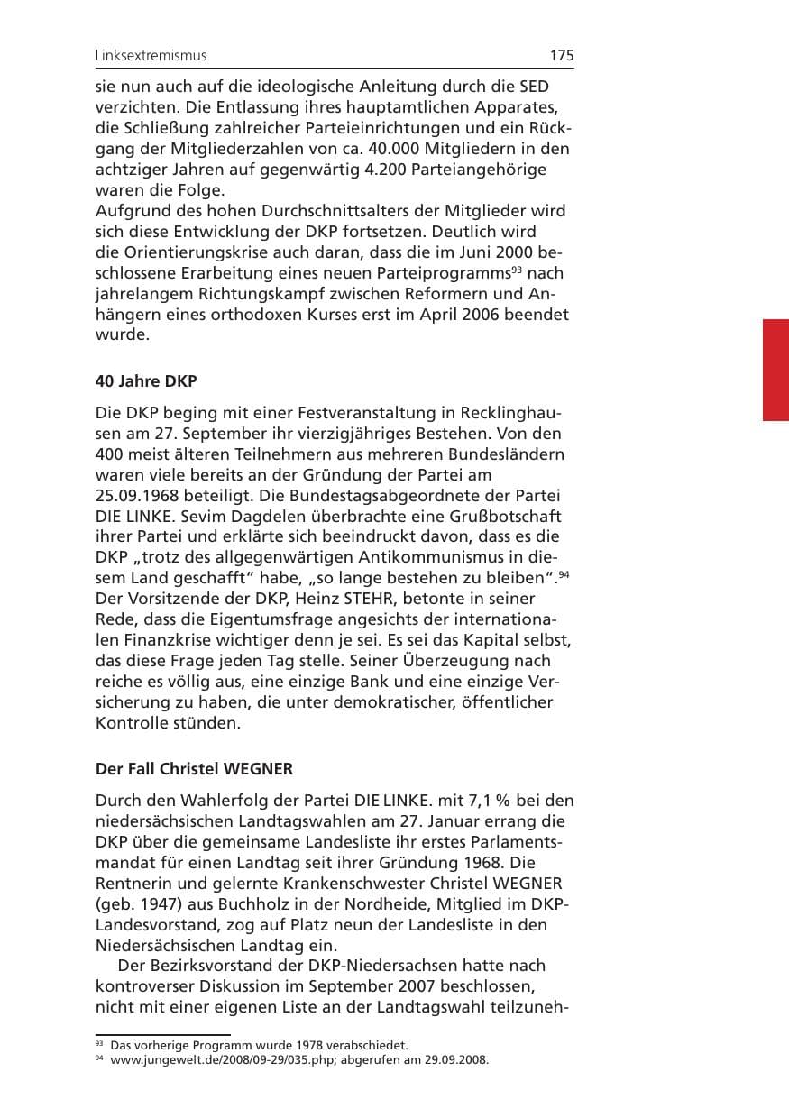 Seite 175 des Verfassungsschutzbericht 2008 Niedersachsen