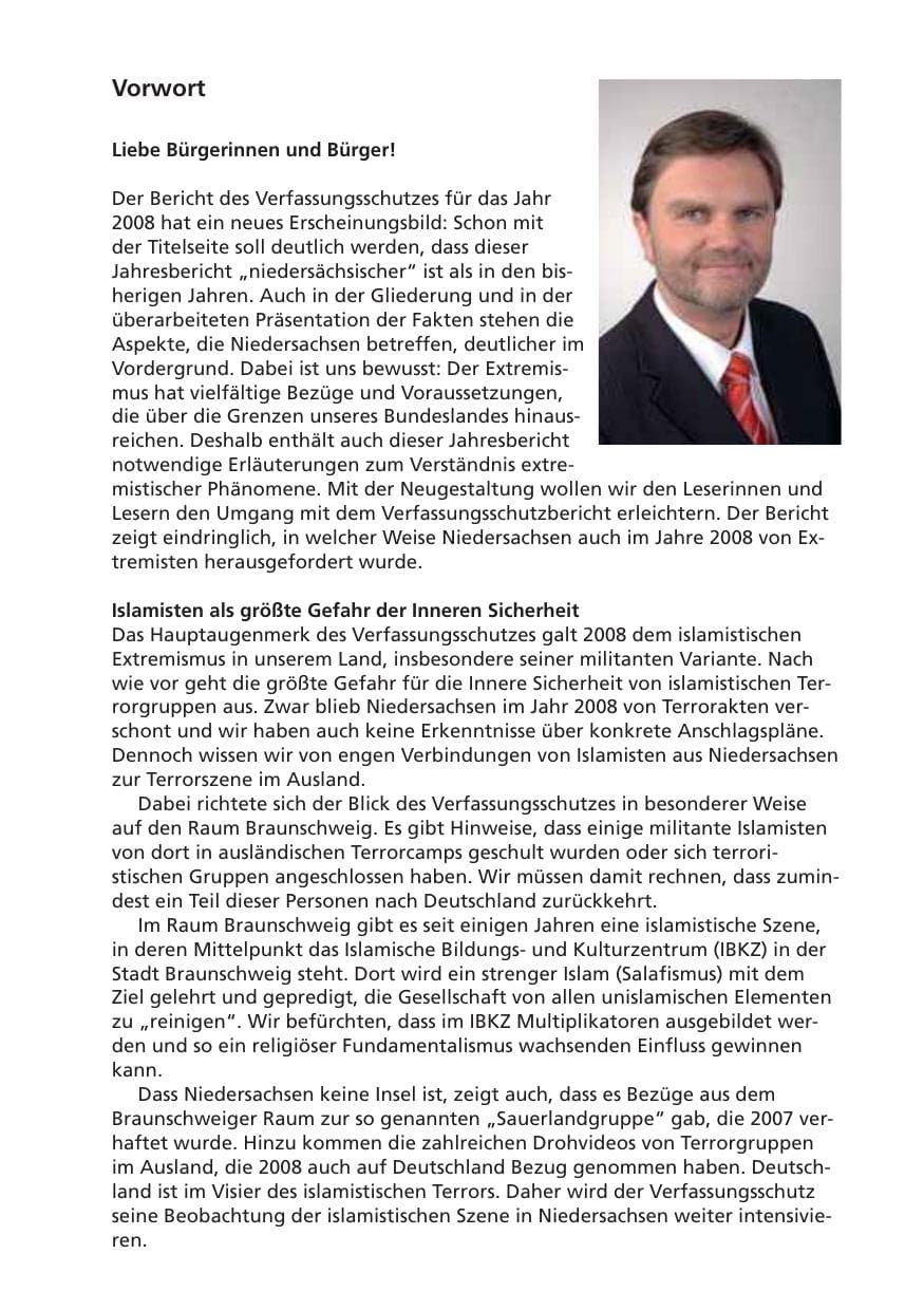 Seite 3 des Verfassungsschutzbericht 2008 Niedersachsen