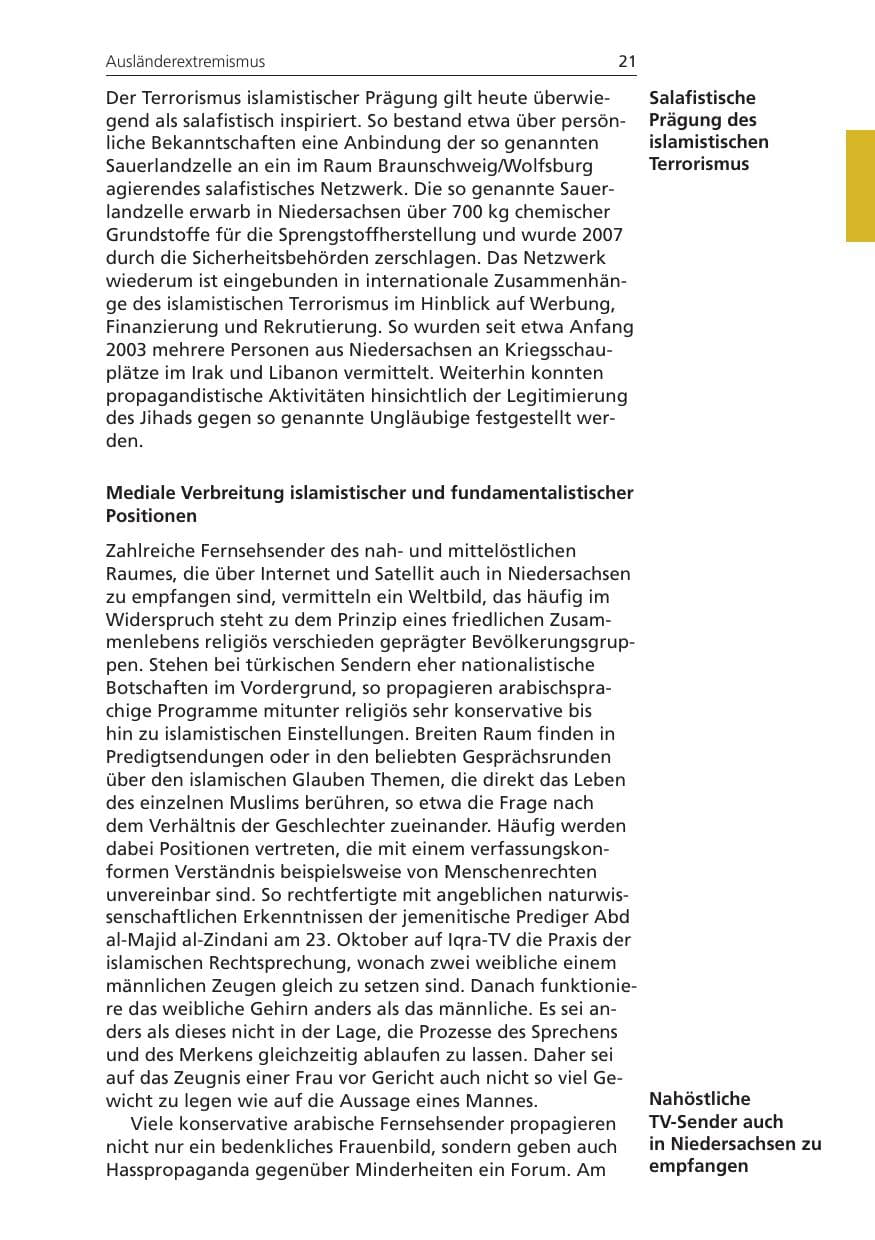 Seite 21 des Verfassungsschutzbericht 2008 Niedersachsen
