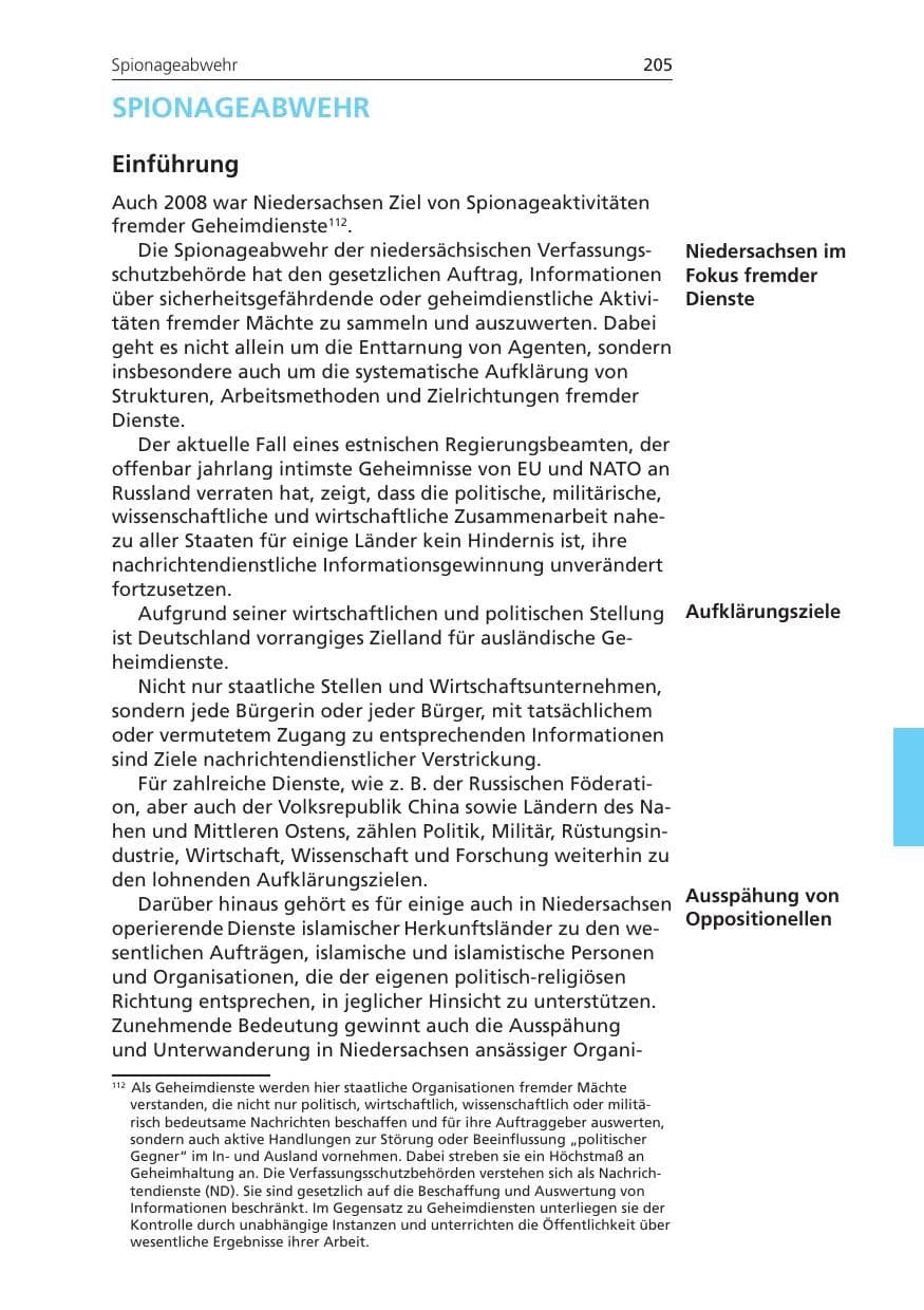 Seite 205 des Verfassungsschutzbericht 2008 Niedersachsen