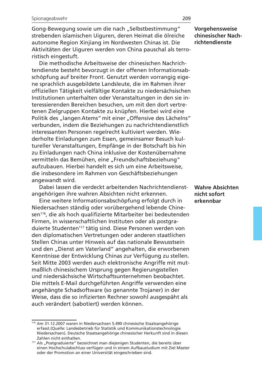 Seite 209 des Verfassungsschutzbericht 2008 Niedersachsen