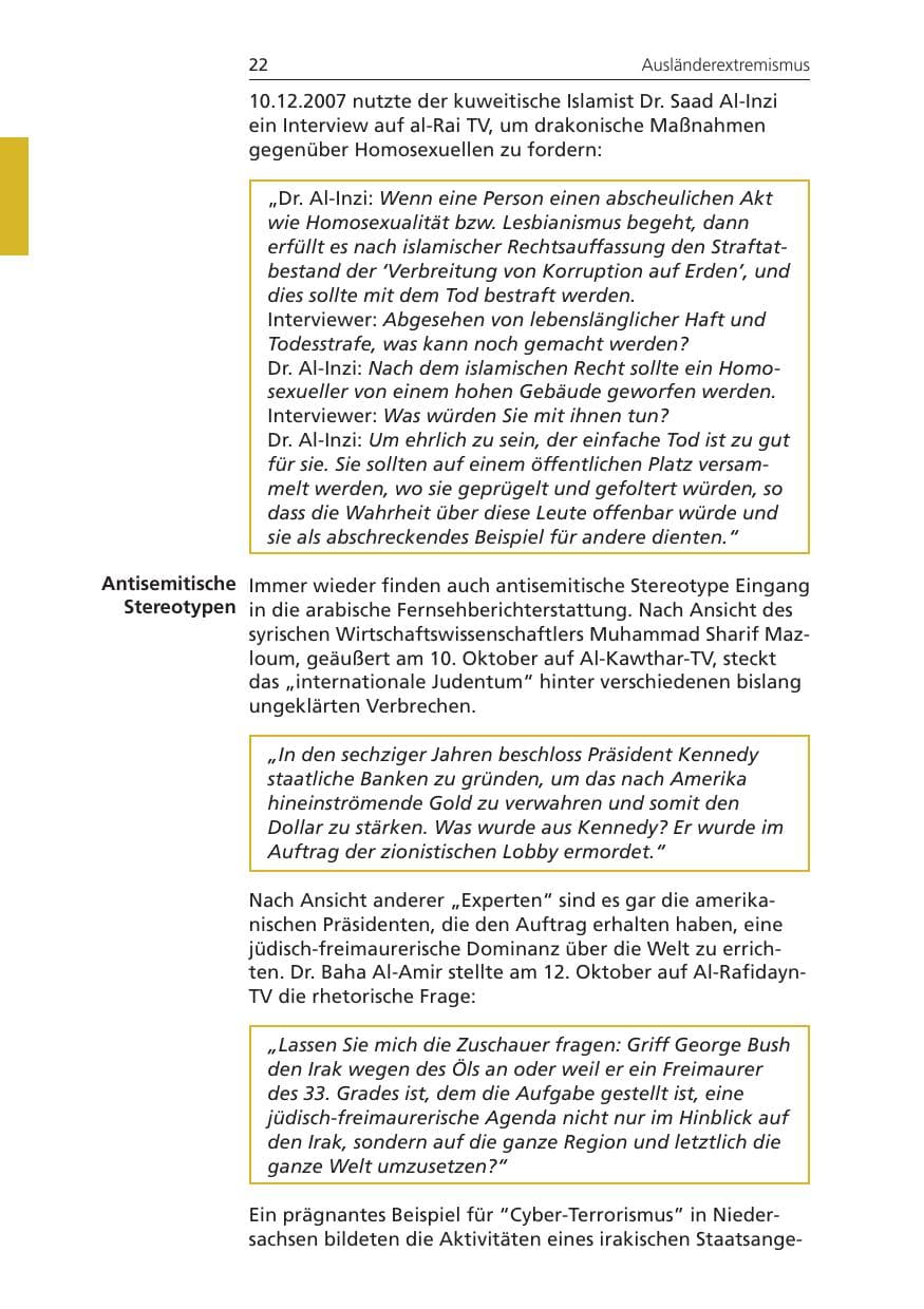 Seite 22 des Verfassungsschutzbericht 2008 Niedersachsen