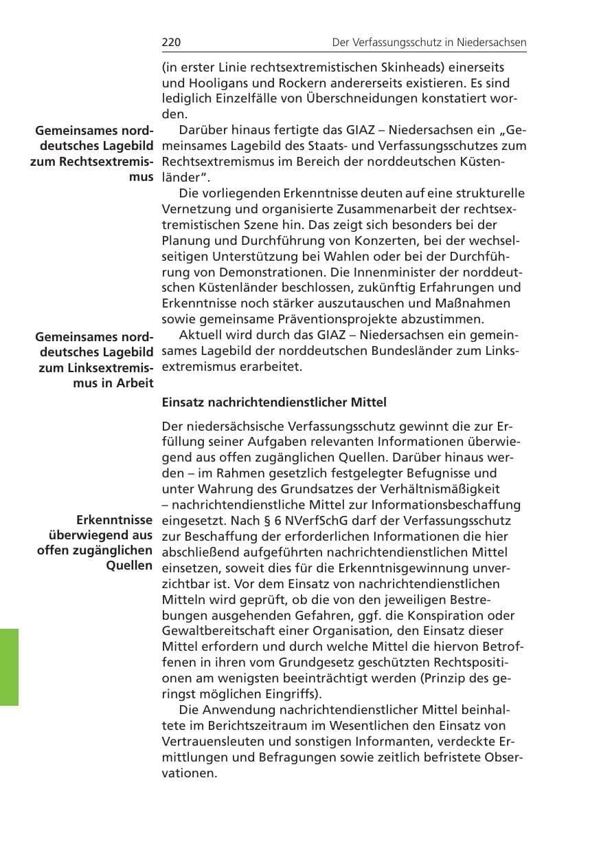 Seite 220 des Verfassungsschutzbericht 2008 Niedersachsen