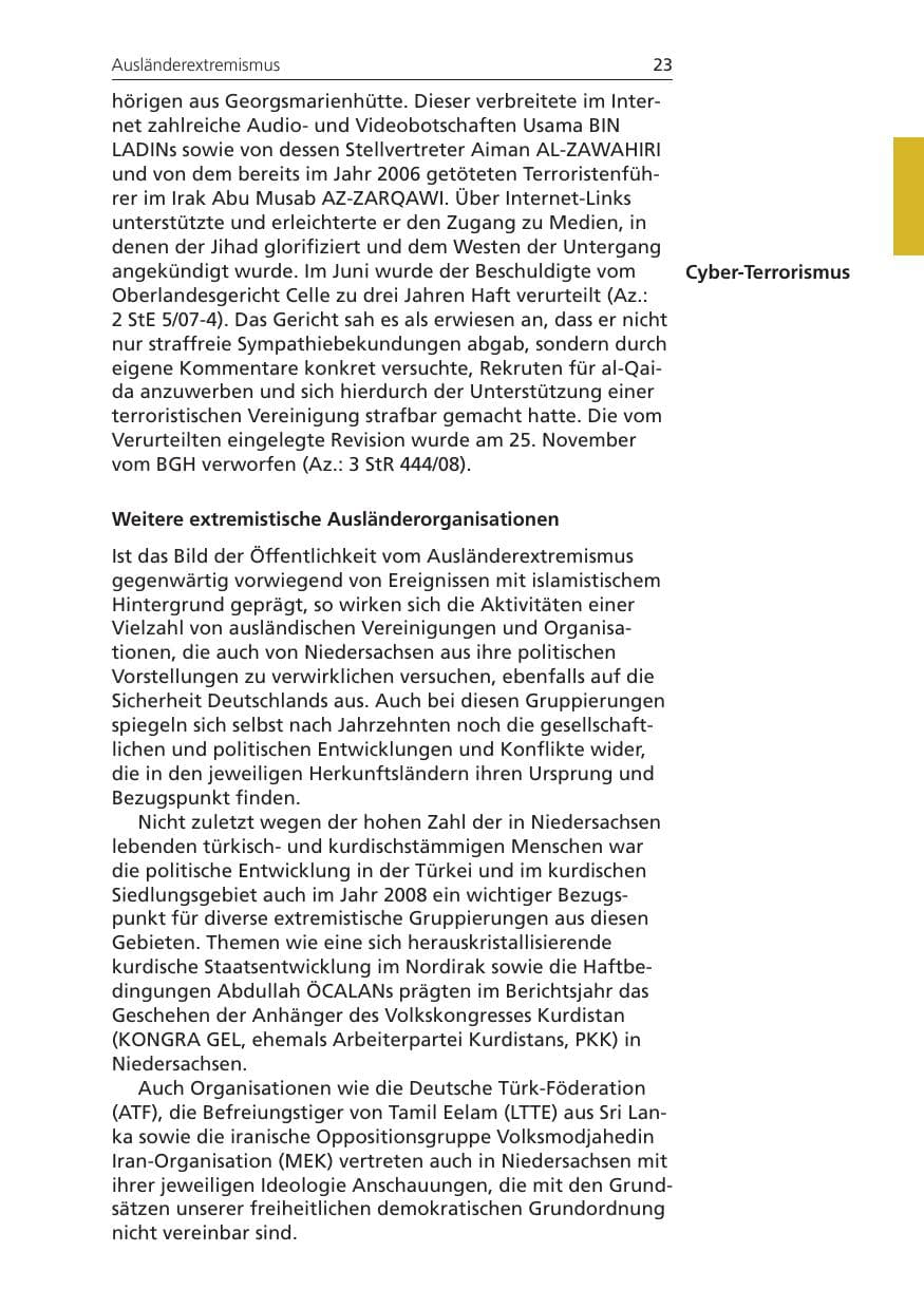 Seite 23 des Verfassungsschutzbericht 2008 Niedersachsen