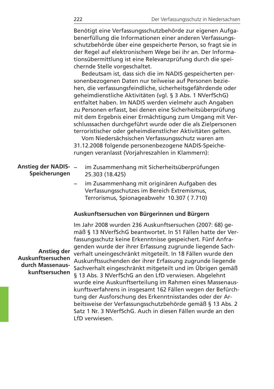 Seite 222 des Verfassungsschutzbericht 2008 Niedersachsen