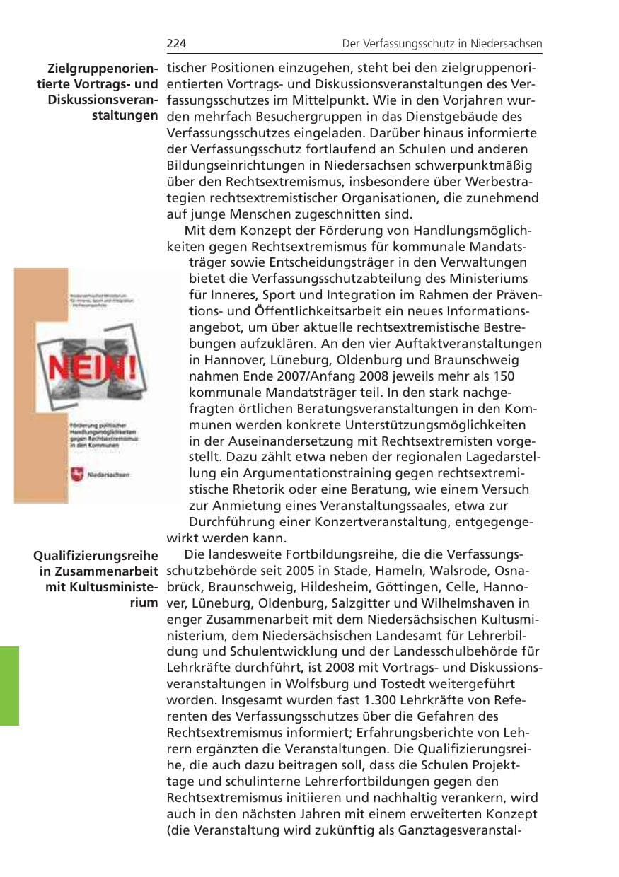 Seite 224 des Verfassungsschutzbericht 2008 Niedersachsen