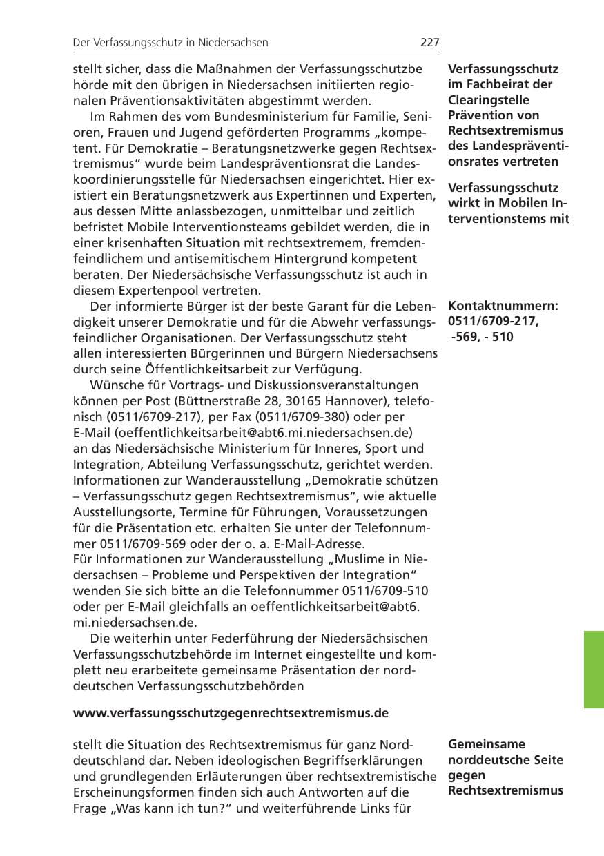 Seite 227 des Verfassungsschutzbericht 2008 Niedersachsen