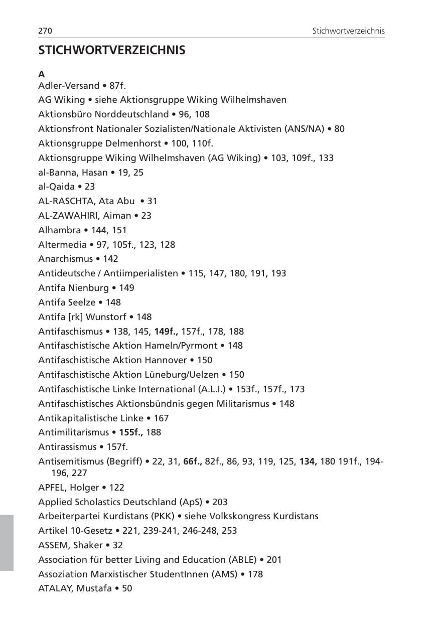 Seite 270 des Verfassungsschutzbericht 2008 Niedersachsen