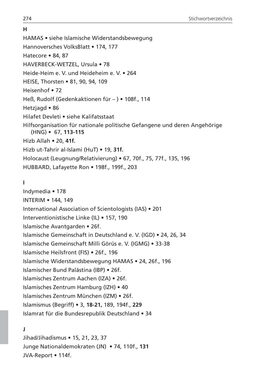 Seite 274 des Verfassungsschutzbericht 2008 Niedersachsen