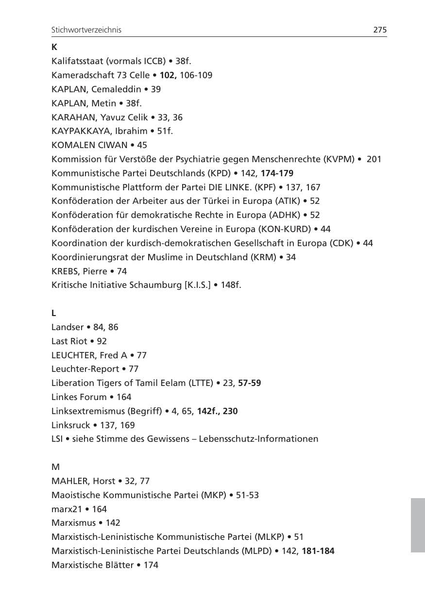 Seite 275 des Verfassungsschutzbericht 2008 Niedersachsen