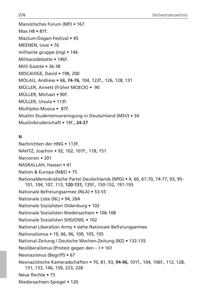 Seite 276 des Verfassungsschutzbericht 2008 Niedersachsen