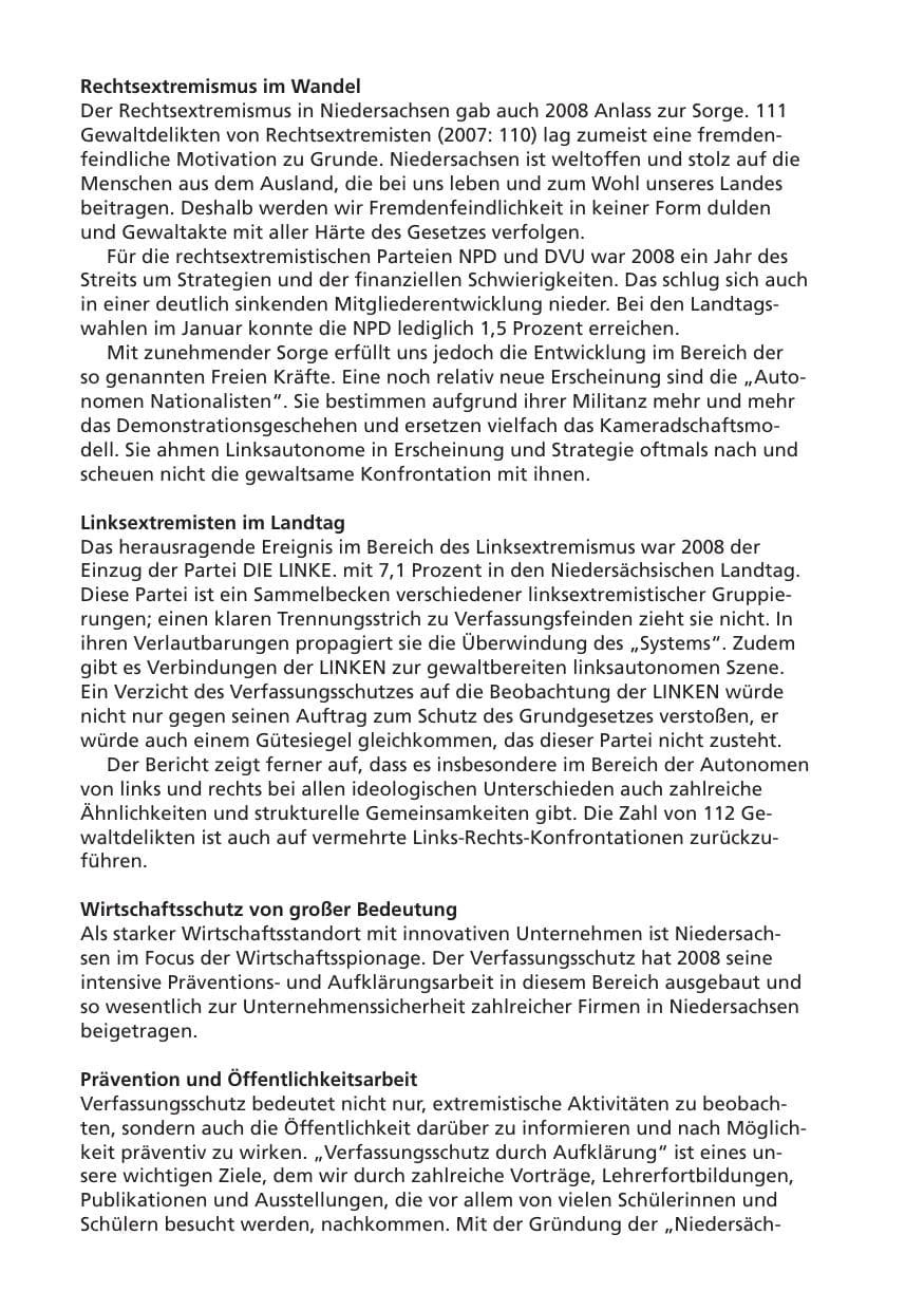 Seite 4 des Verfassungsschutzbericht 2008 Niedersachsen