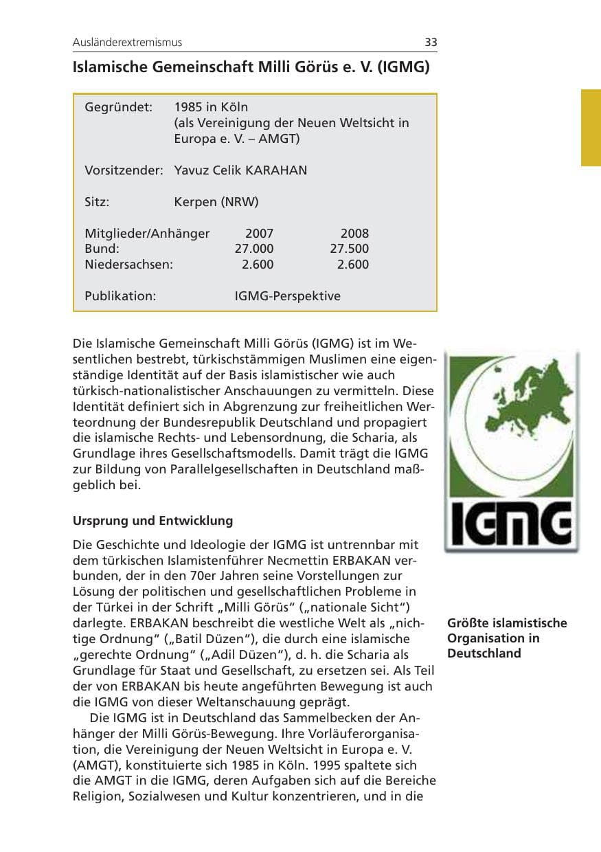 Seite 33 des Verfassungsschutzbericht 2008 Niedersachsen