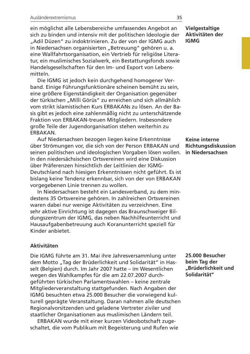 Seite 35 des Verfassungsschutzbericht 2008 Niedersachsen