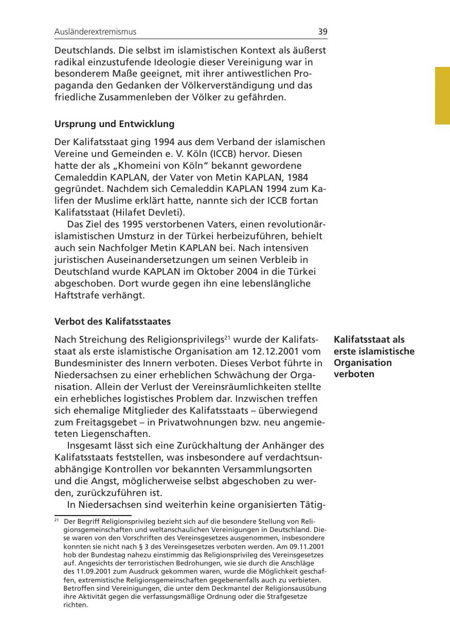 Seite 39 des Verfassungsschutzbericht 2008 Niedersachsen