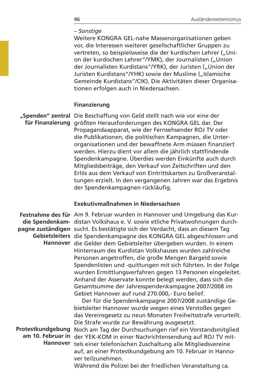 Seite 46 des Verfassungsschutzbericht 2008 Niedersachsen