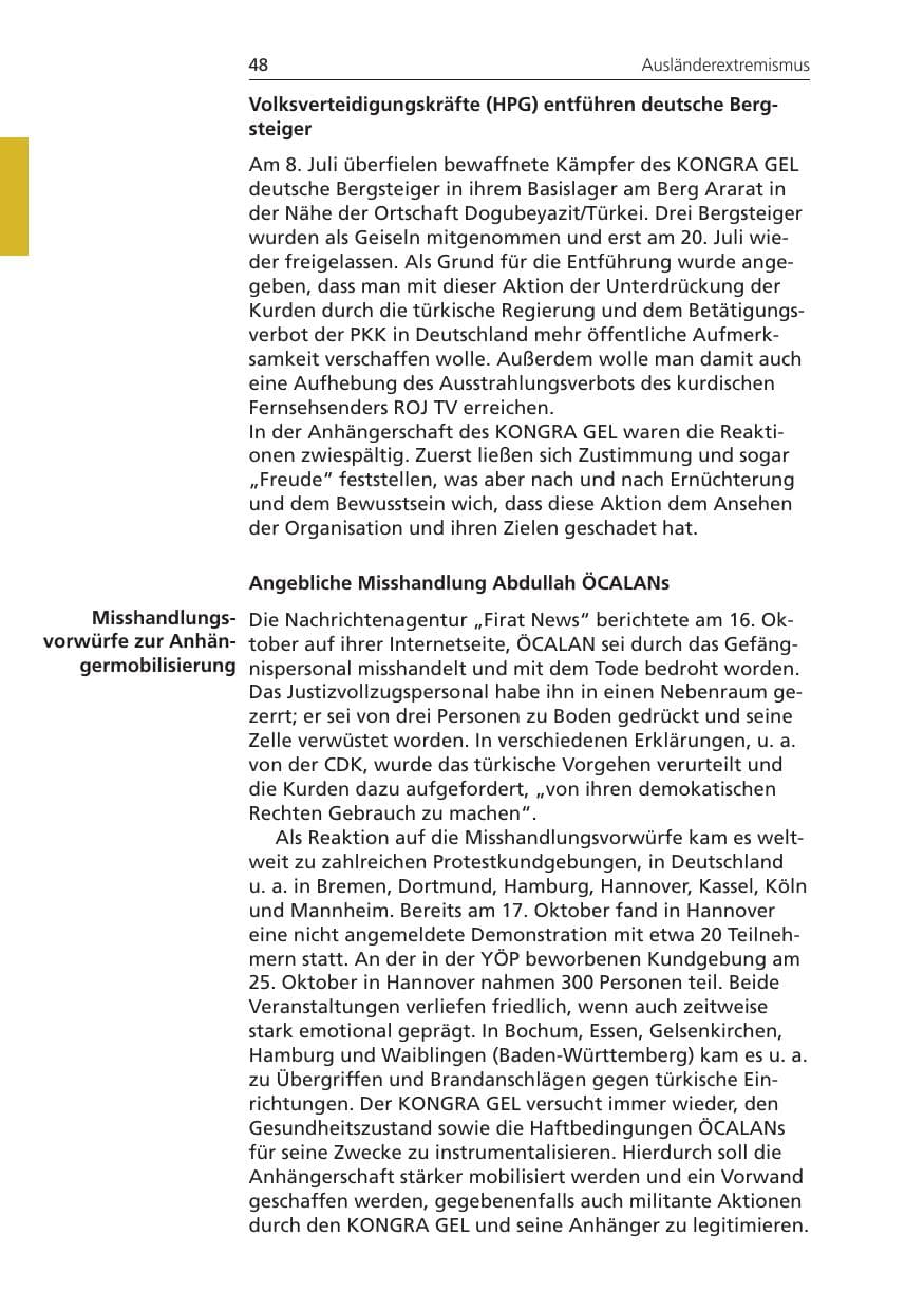 Seite 48 des Verfassungsschutzbericht 2008 Niedersachsen