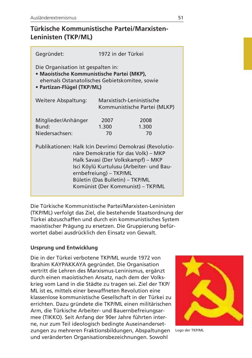 Seite 51 des Verfassungsschutzbericht 2008 Niedersachsen