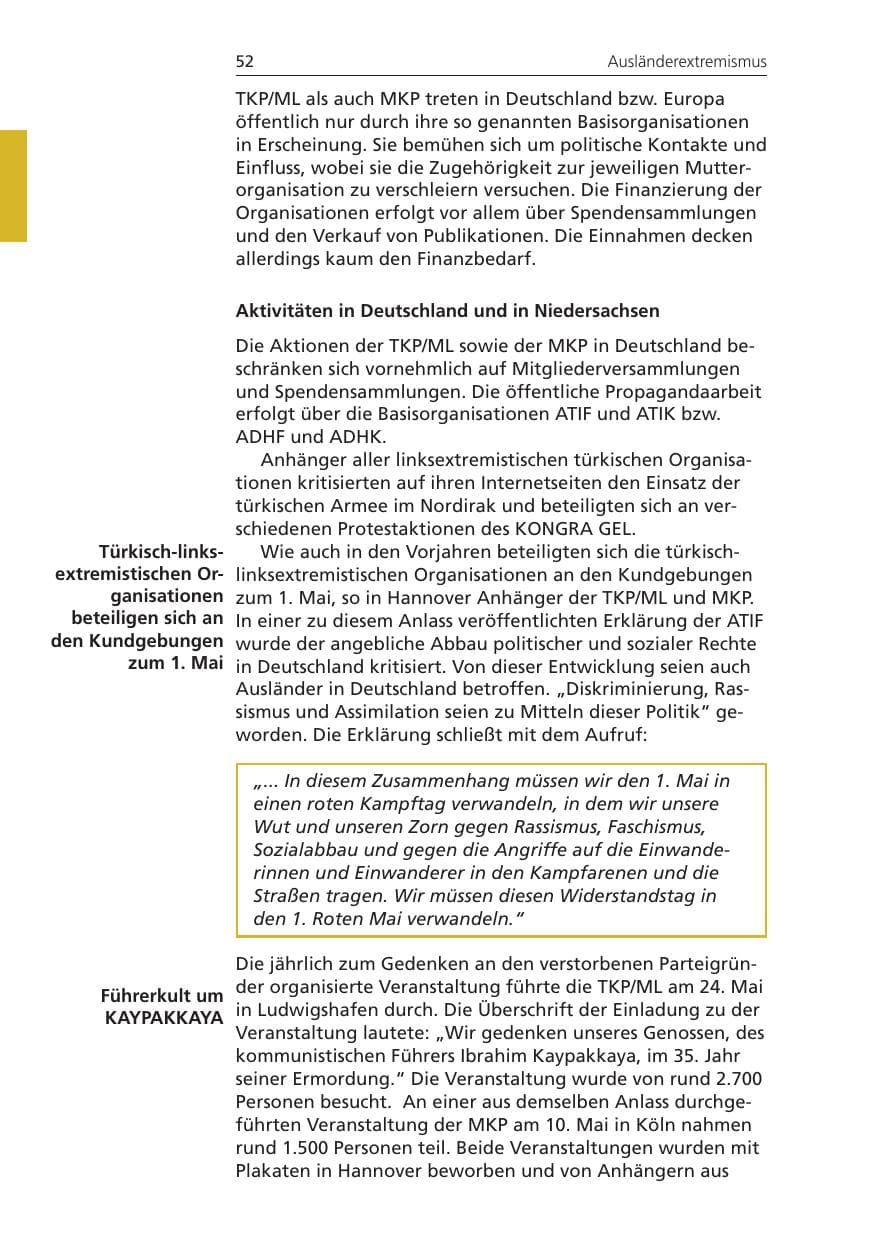 Seite 52 des Verfassungsschutzbericht 2008 Niedersachsen