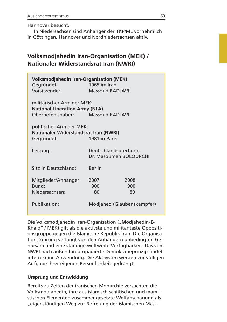 Seite 53 des Verfassungsschutzbericht 2008 Niedersachsen