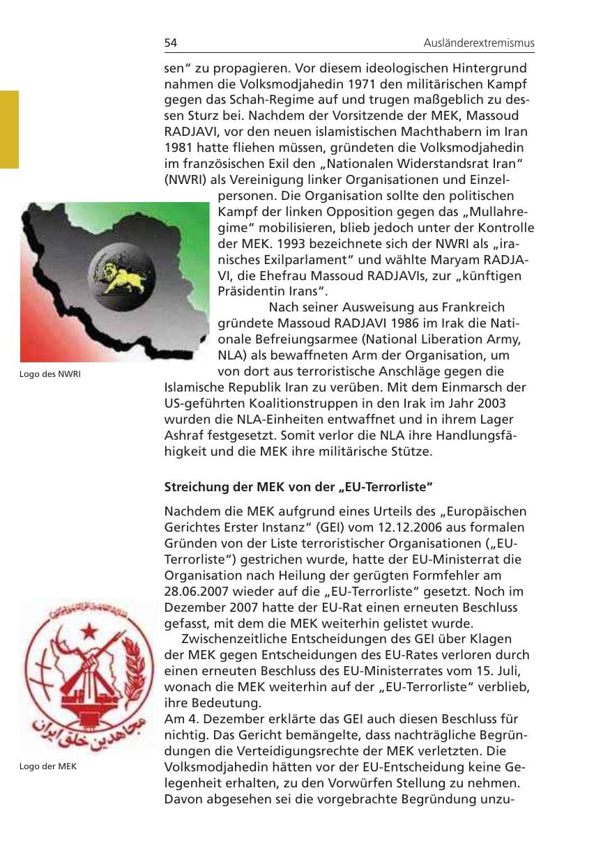 Seite 54 des Verfassungsschutzbericht 2008 Niedersachsen
