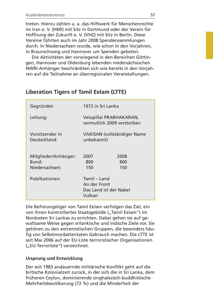 Seite 57 des Verfassungsschutzbericht 2008 Niedersachsen