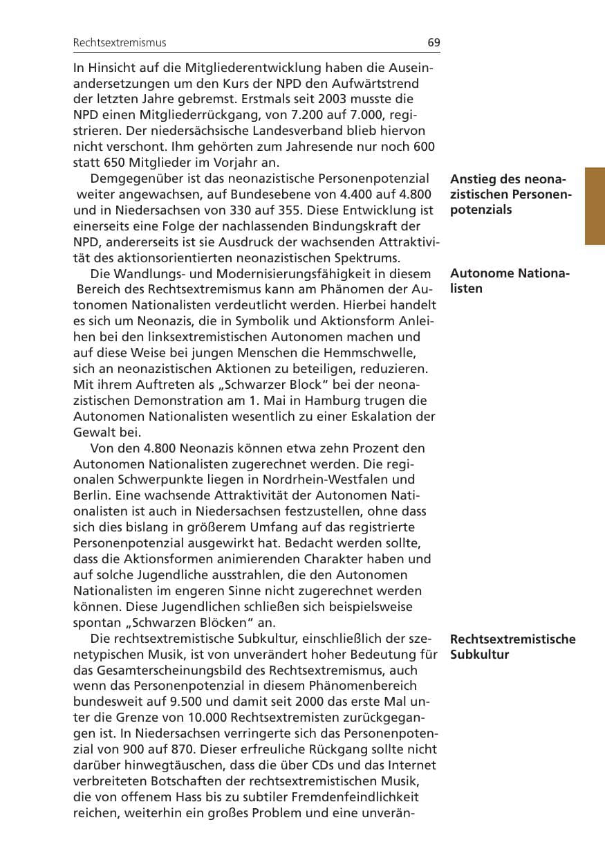 Seite 69 des Verfassungsschutzbericht 2008 Niedersachsen