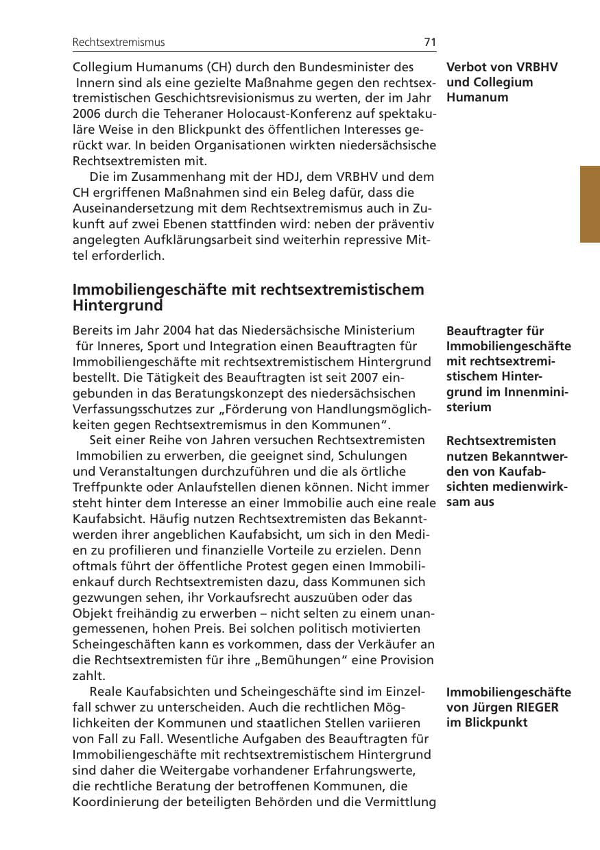Seite 71 des Verfassungsschutzbericht 2008 Niedersachsen