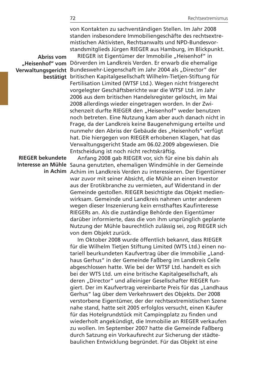 Seite 72 des Verfassungsschutzbericht 2008 Niedersachsen