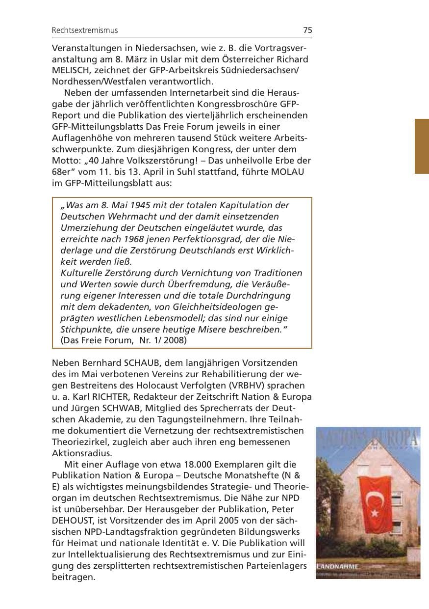 Seite 75 des Verfassungsschutzbericht 2008 Niedersachsen
