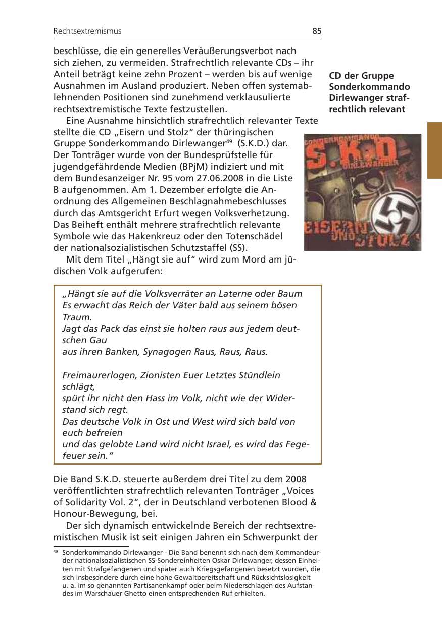 Seite 85 des Verfassungsschutzbericht 2008 Niedersachsen