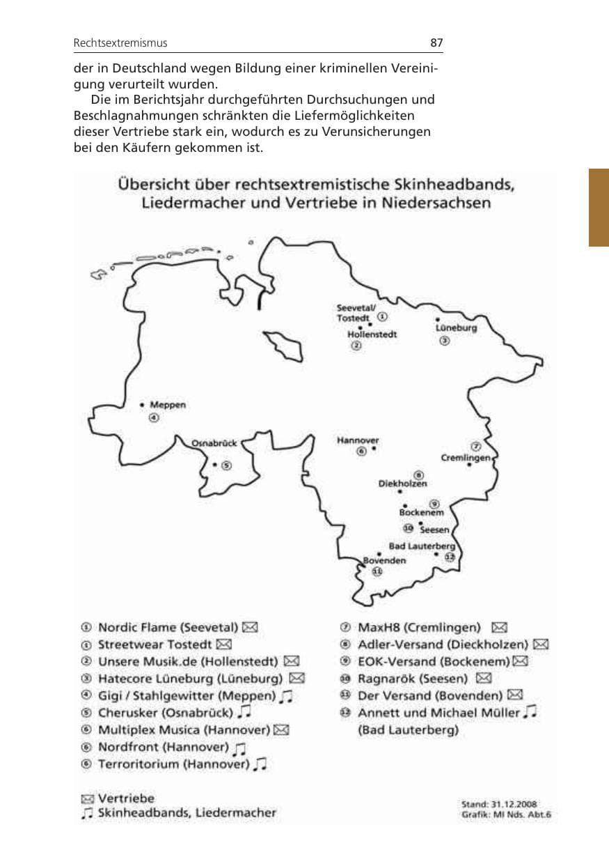 Seite 87 des Verfassungsschutzbericht 2008 Niedersachsen