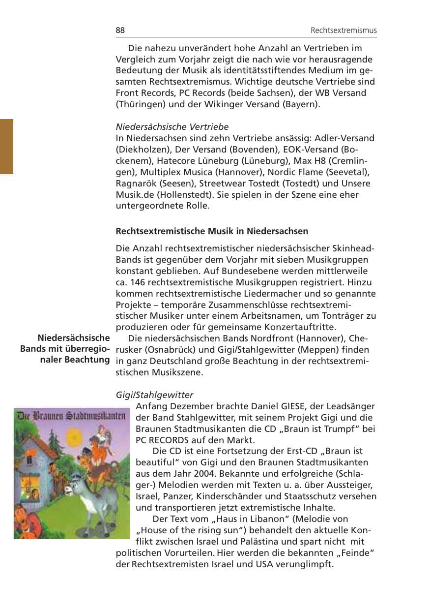 Seite 88 des Verfassungsschutzbericht 2008 Niedersachsen