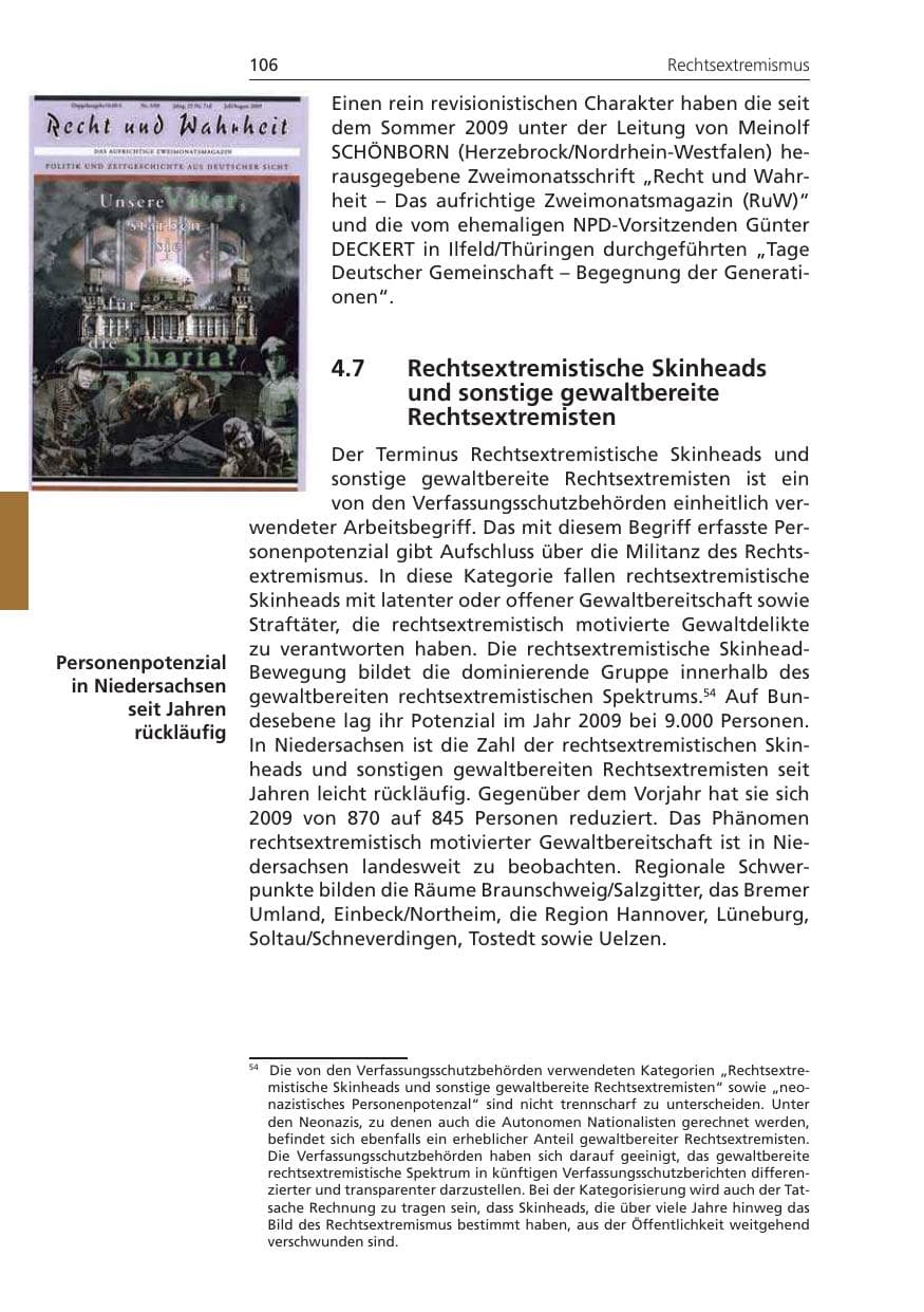 Seite 106 des Verfassungsschutzbericht 2009 Niedersachsen