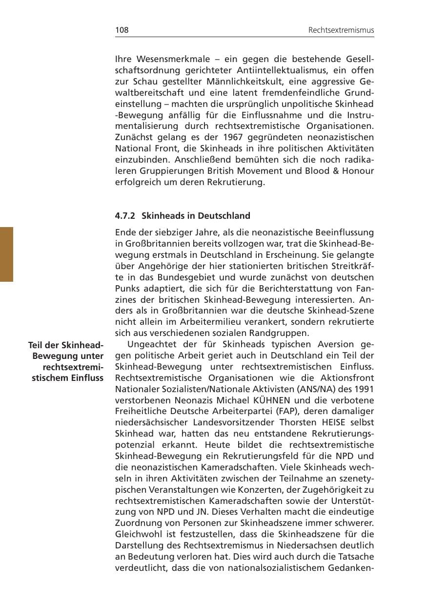 Seite 108 des Verfassungsschutzbericht 2009 Niedersachsen