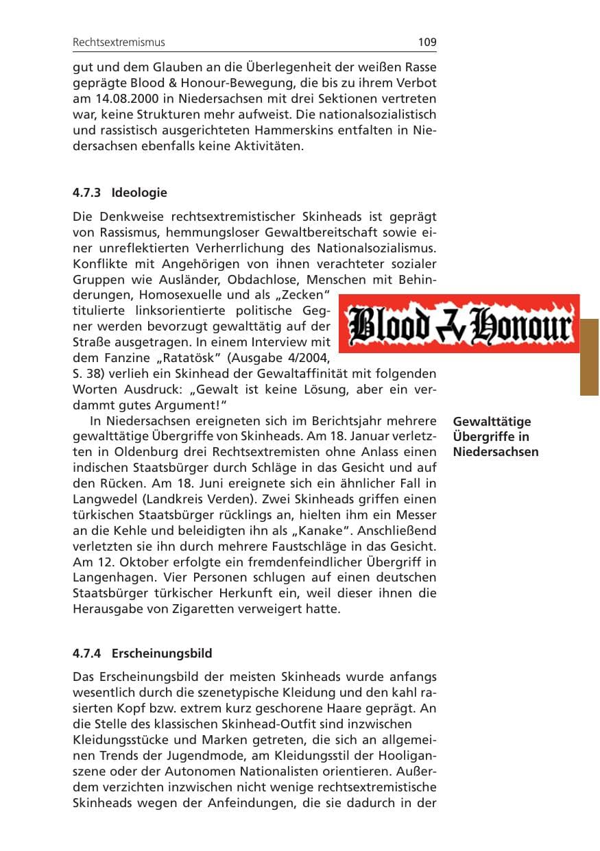 Seite 109 des Verfassungsschutzbericht 2009 Niedersachsen