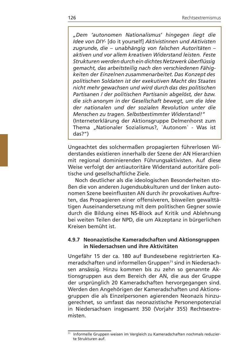 Seite 126 des Verfassungsschutzbericht 2009 Niedersachsen