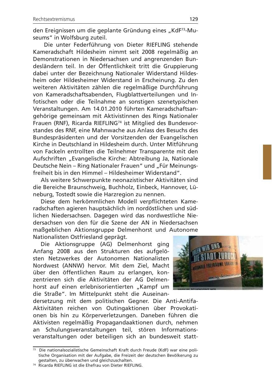 Seite 129 des Verfassungsschutzbericht 2009 Niedersachsen
